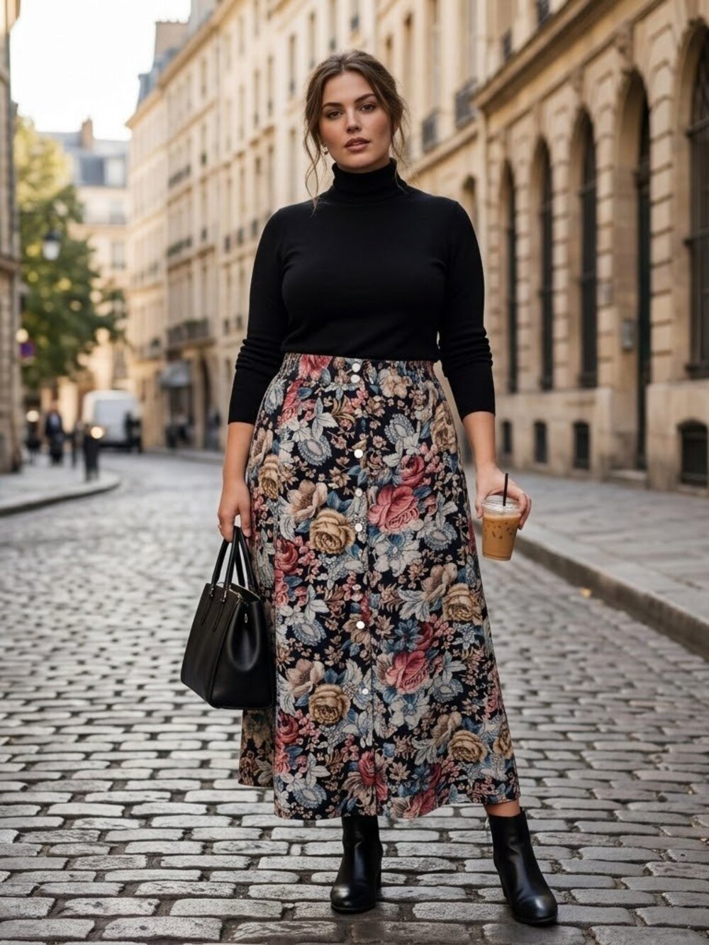 Vintage Kathryn Deene Floral Rayon Button Front Maxi Skirt Size 14 Made in USA